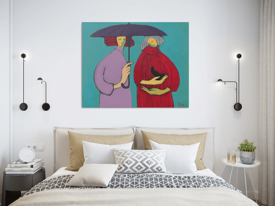 Two under an umbrella.