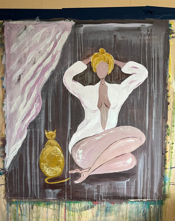Woman Cat Painting