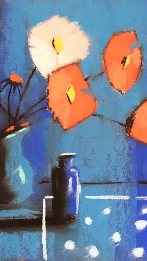 RED POPPIES ON BLUE BACKGROUND by Ksenia Lutsenko