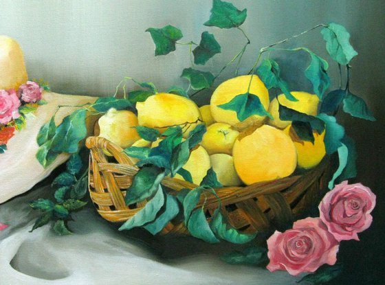 Cheerful lemons - still life - original painting - oil painting