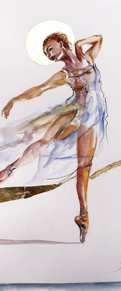 Ballet Art, Ballerina painting with gold by Annet Loginova