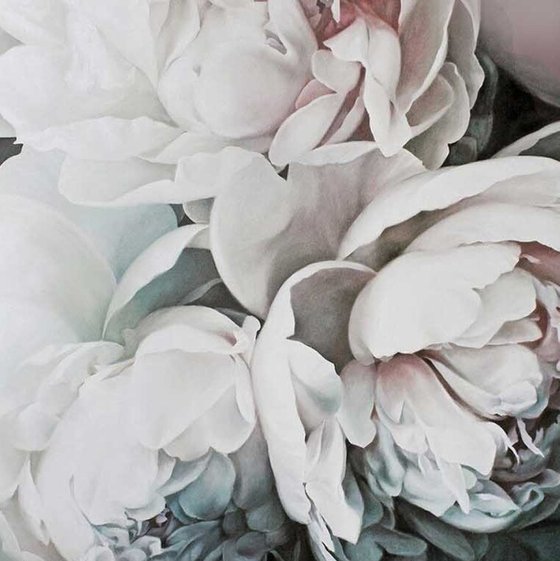 "Tender peonies"  White flower oil canvas art