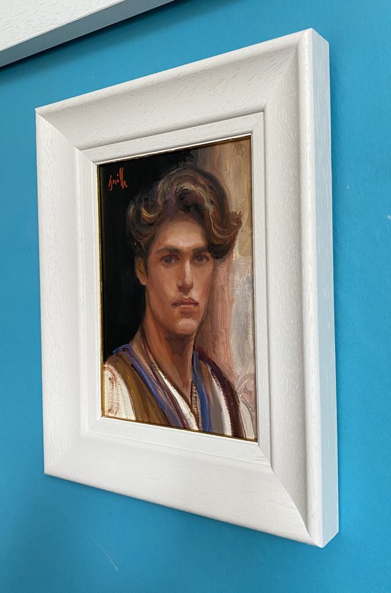 Impressionist style Male portrait oil painting, with wooden frame. Oil ...