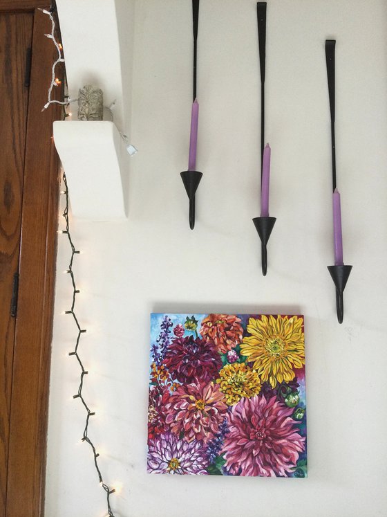 Sunflower with Pink & Purple Dahlias