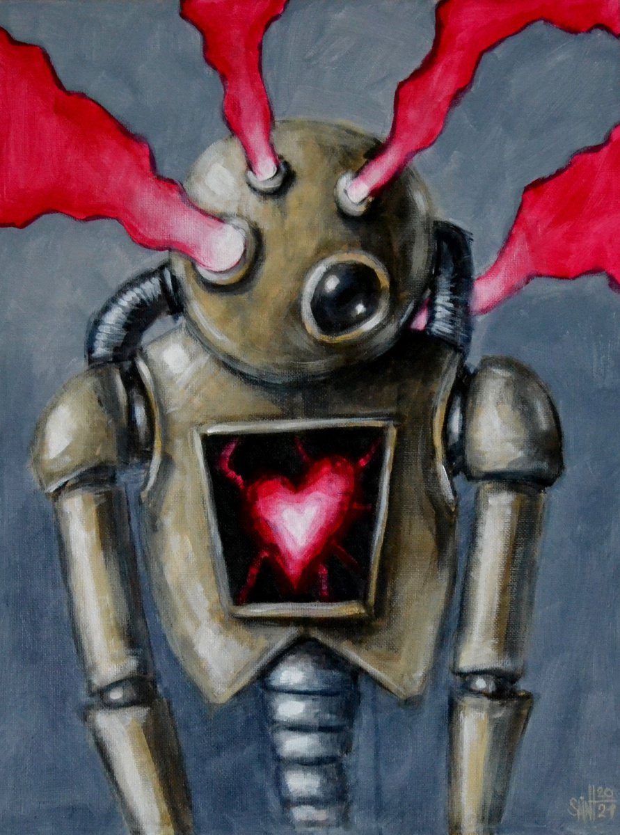 Heart Robot Painting Original Art by Ruslan Aksenov (Axenov)