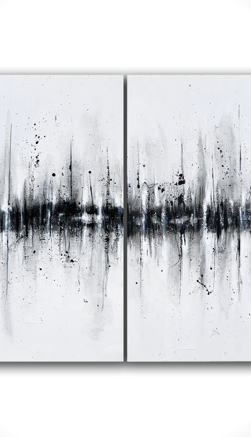 XL Black and White Grey Large Abstract Interference by Carol Wood