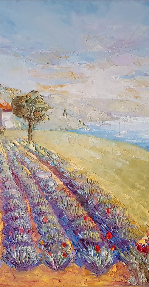 Lavender field near the sea by Mary Voloshyna