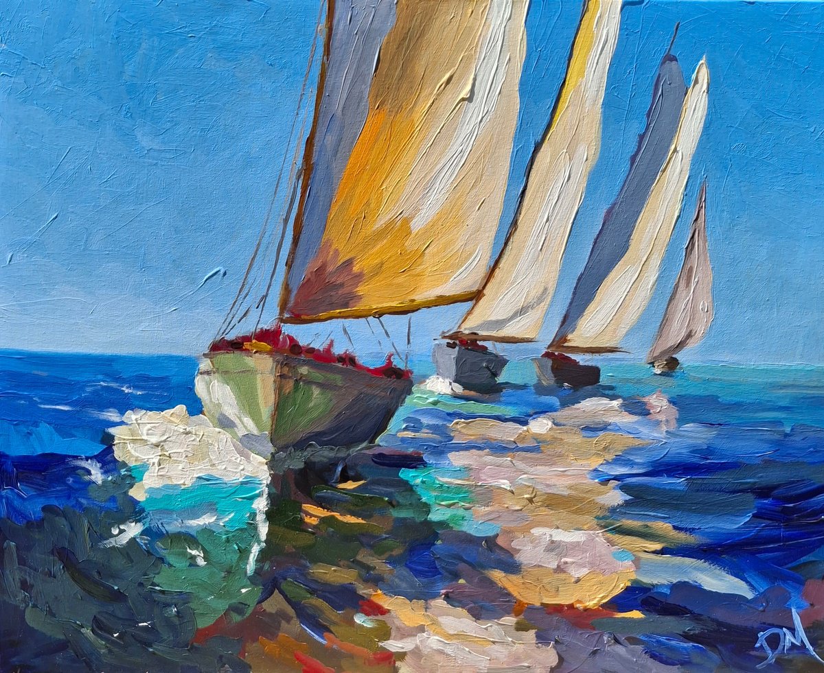 Impressionistic Landscape Acrylic Painting By Daniel Murgatroyd, 39 X 31, Throws Of Blue, Original Artwork