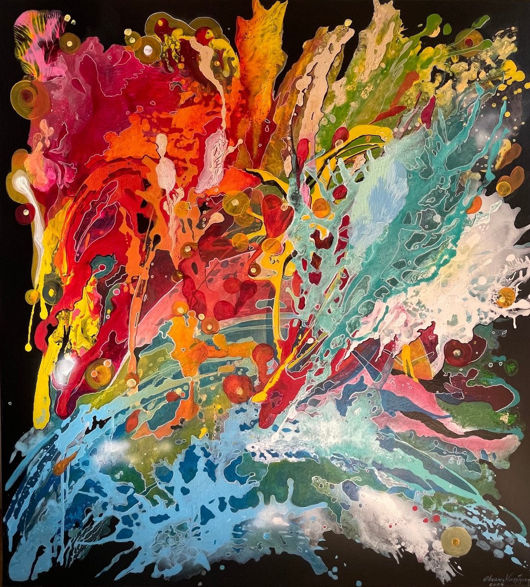 Abstract Acrylic Painting By Oksana Vasylyeva, 39 X 43", Harmony Of Opposites, Original Artwork