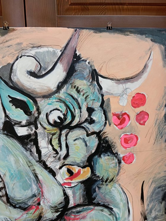 Wounded minotaur, 61 x 43 in