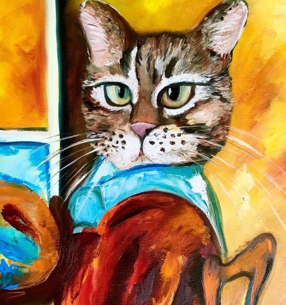 Troy The Cat  as an artist inspired by self-portrait of Amedeo Clemente Modigliani