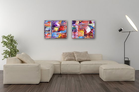 "Getting Our Sh#t Together" - FREE USA SHIPPING + Save As A Series - Original PMS Abstract Diptych Oil Paintings On Canvas - 40" x 16"