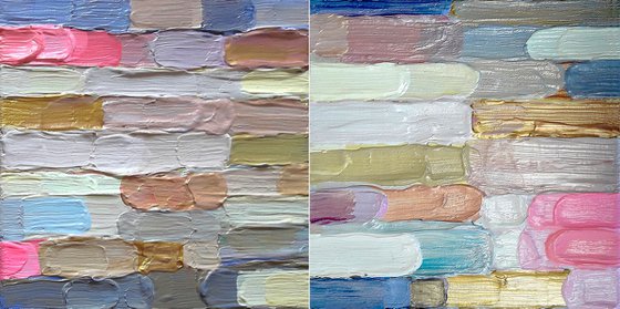 "Just Brushstrokes #7 and #8" (Rose and Golden Light) diptych