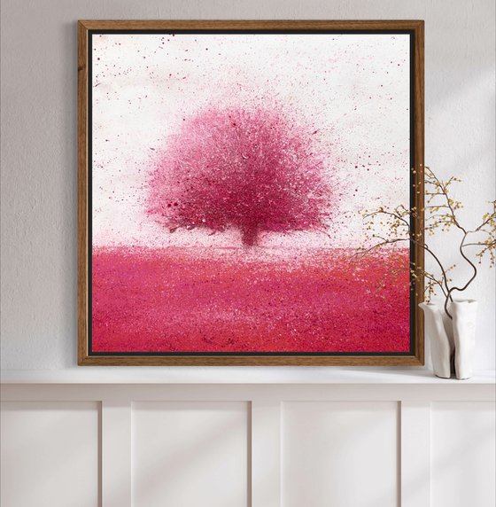 Four seasons. Spring, abstract tree painting on canvas 50-50cm