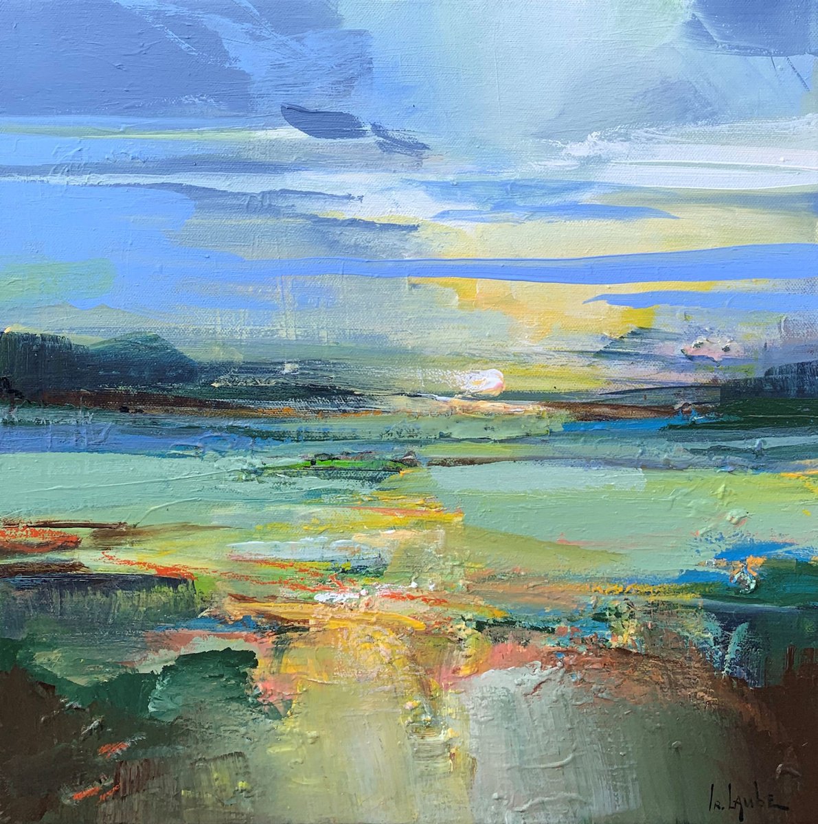 Abstract Landscape Acrylic Painting By Irina Laube, 16 X 16, Soft Light, Original Artwork