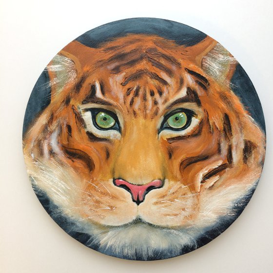 Tiger - Animal portrait - Small round canvas