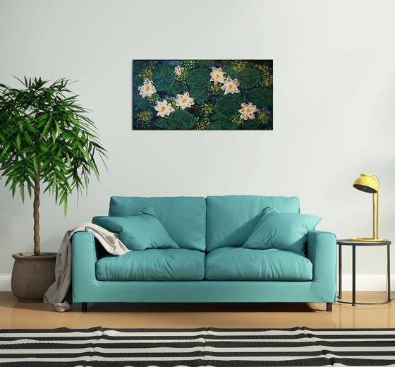 Night white nymphaea /  ORIGINAL PAINTING