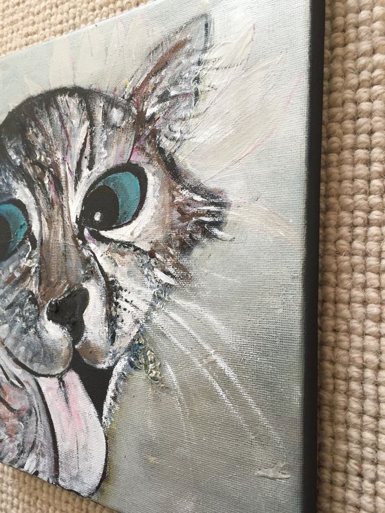 Cat II Tongue Out Acrylic on Canvas Animal Portrait Cats Small Paintings Gift Ideas Buy Art Online Art for Sale Original Paintings Cat Portraits Free Delivery