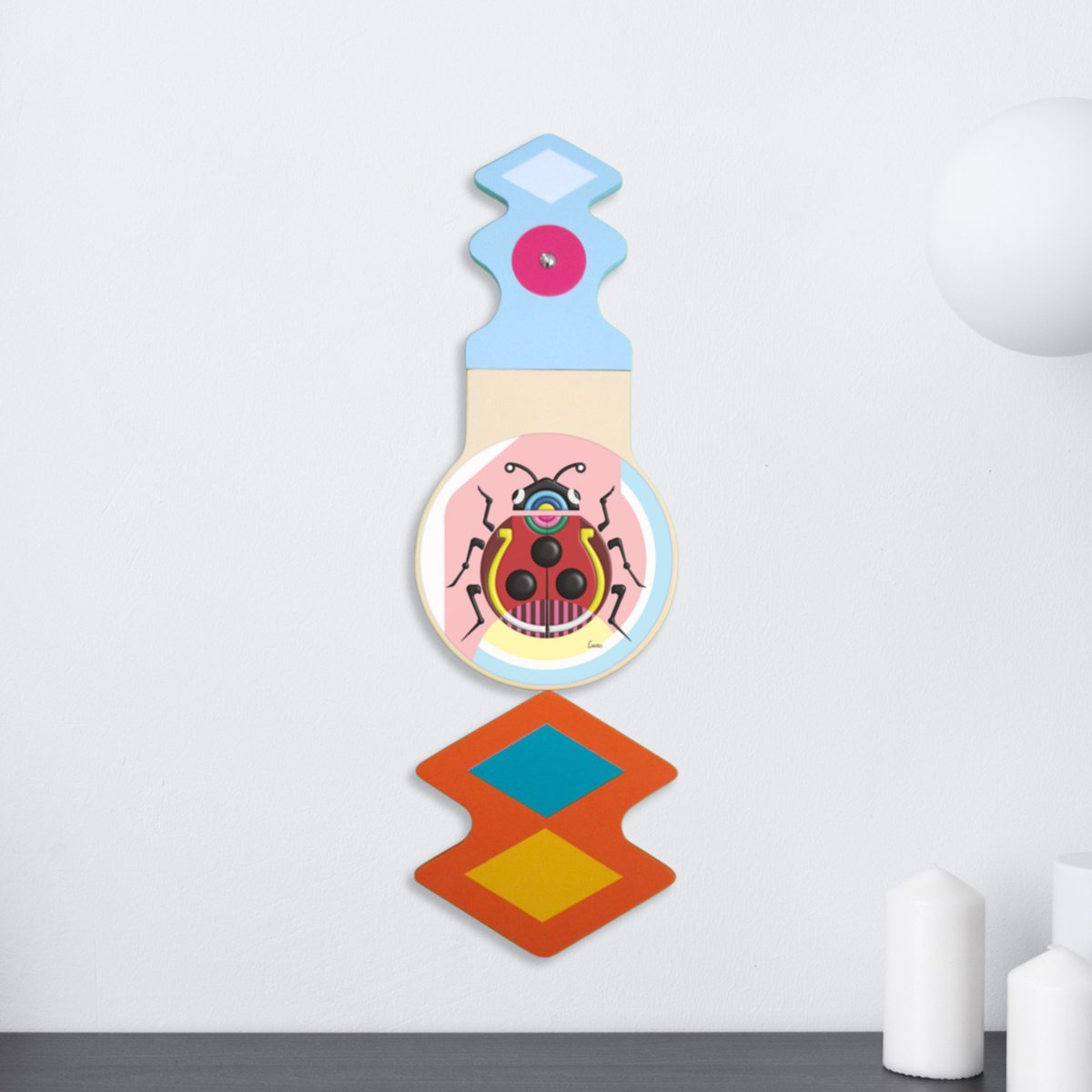 Urban And Pop Abstract Wood Sculpture By Lanre Adefioye, 9 X 27", Lucky By Design, Original Artwork