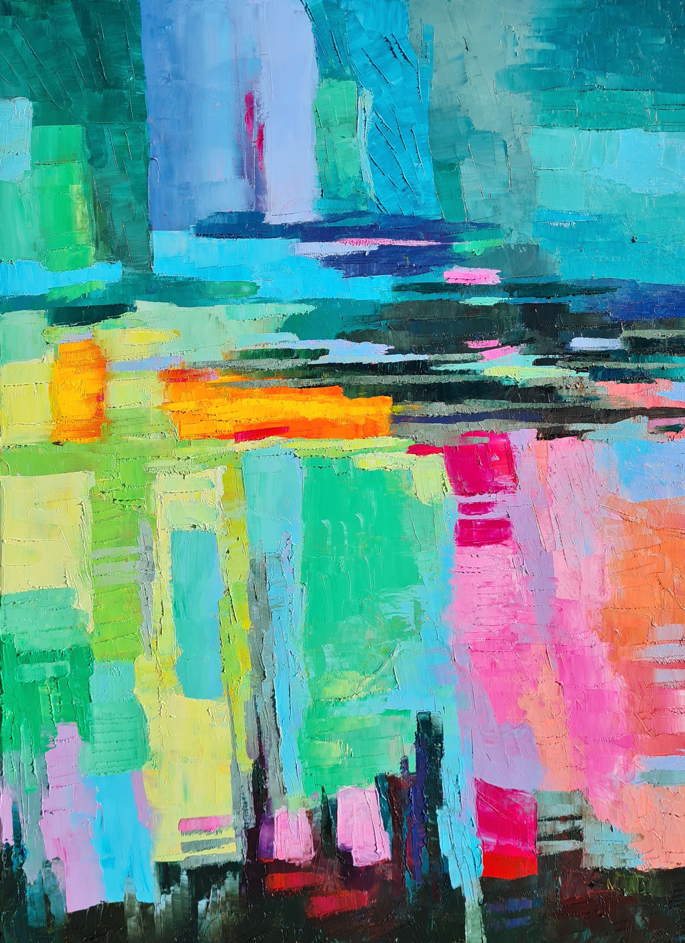 Organic Abstract Oil Painting By Simon Tunde, 20 X 28", Jazz, Original Artwork