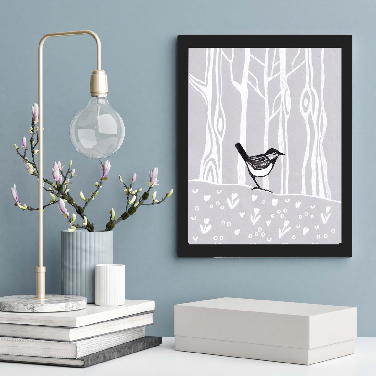 Chickadee bird in the wood by Olha Gitman