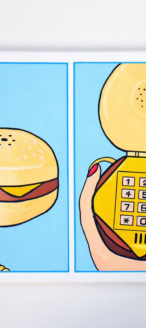 Burger Telephone Two Panel Pop Art Painting on Canvas by Ian Viggars