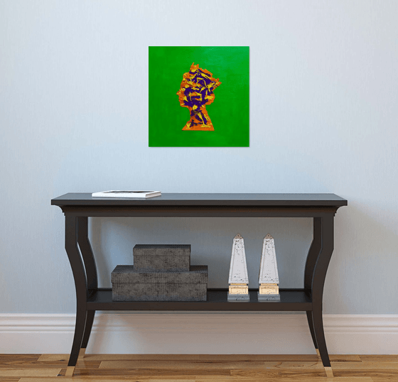 Queen #74 on yellow-green  orange and purple PAINTING INSPIRED BY QUEEN ELIZABETH PORTRAIT