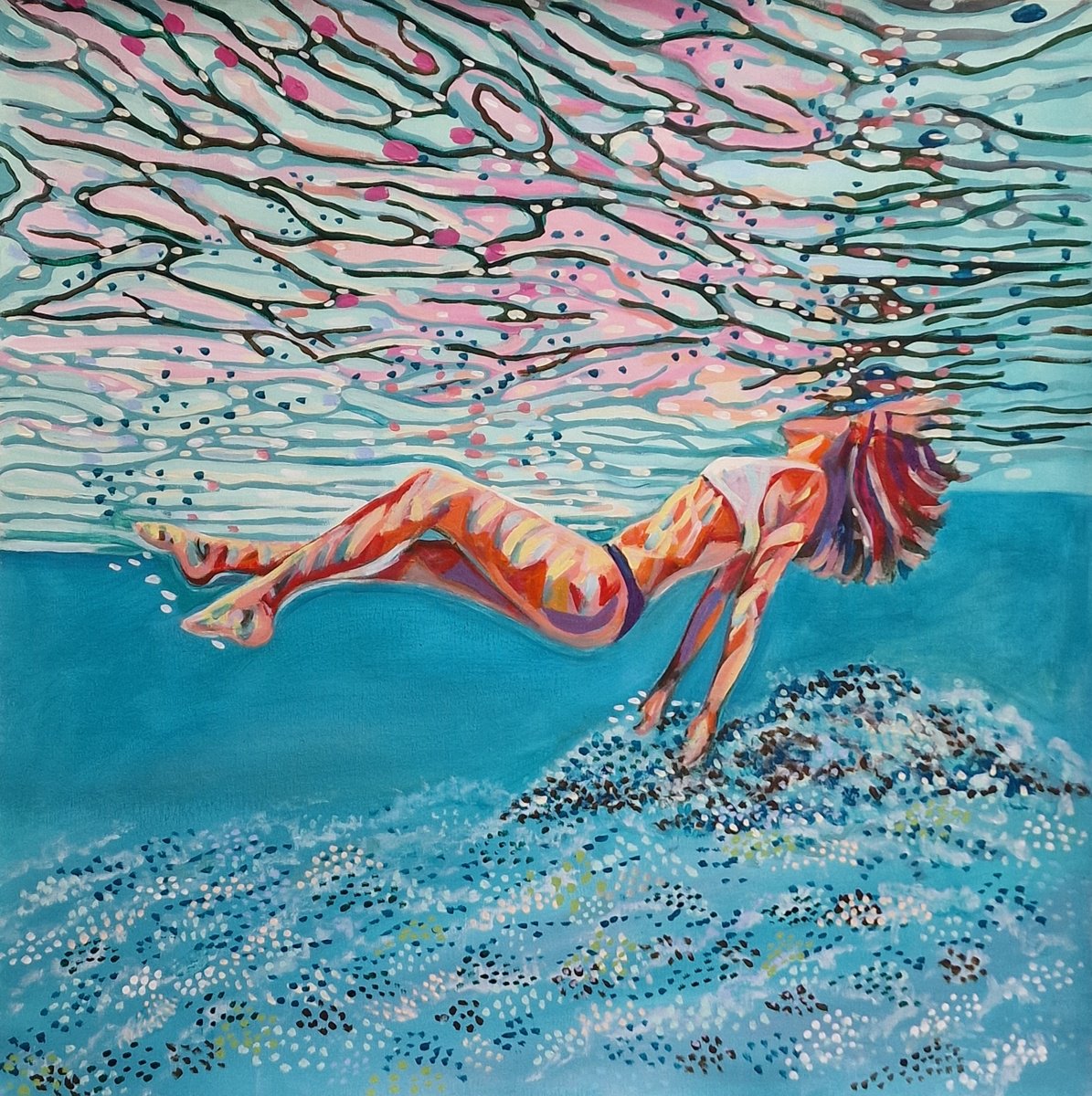Underwater Turquoise By Alexandra Djokic, 24 X 24, Artwork For Sale On Artfinder