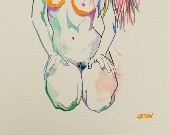 Female Nude Art Original Painting Drawing Charcoal Water Colour Nude