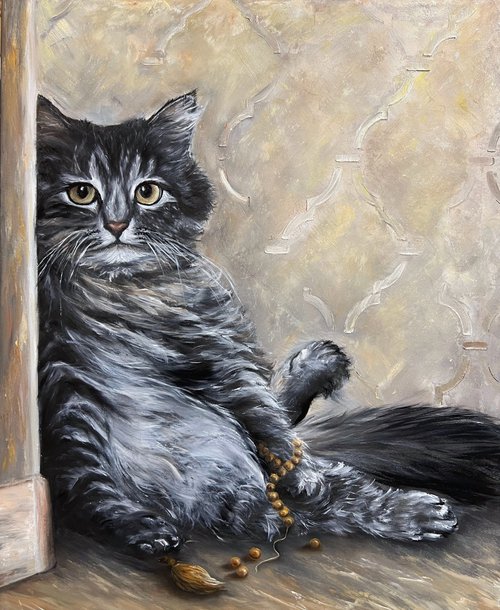 Cat meditation, rosary by Natalie Demina