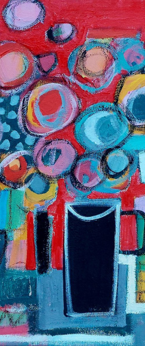 Summer Flowers on Red by Jan Rippingham