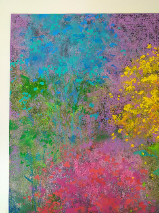 Abstract flowers Pink, yellow and blue