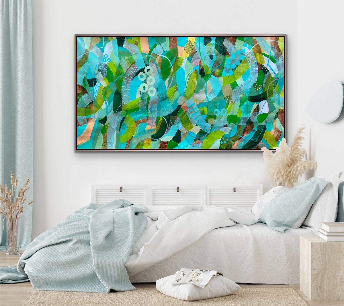 Organic Abstract Acrylic Painting By Rashna Hackett, 72 X 38", Shell Dust, Original Artwork