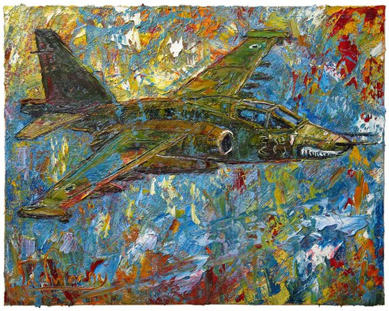 Original Oil Painting Flight Plane Expressionism