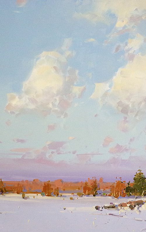 Winter in New Hampshire, oil painting, One of a kind, Signed, Handmade artwork by Vahe Yeremyan
