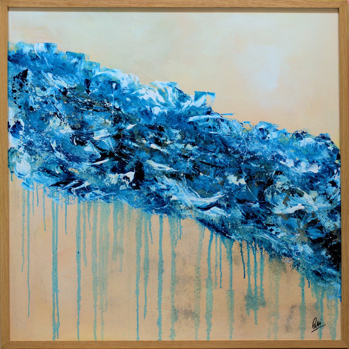 Abstract Botanical Acrylic Painting By Edelgard Schroer, 33 X 33, Blue Bloom, Original Artwork