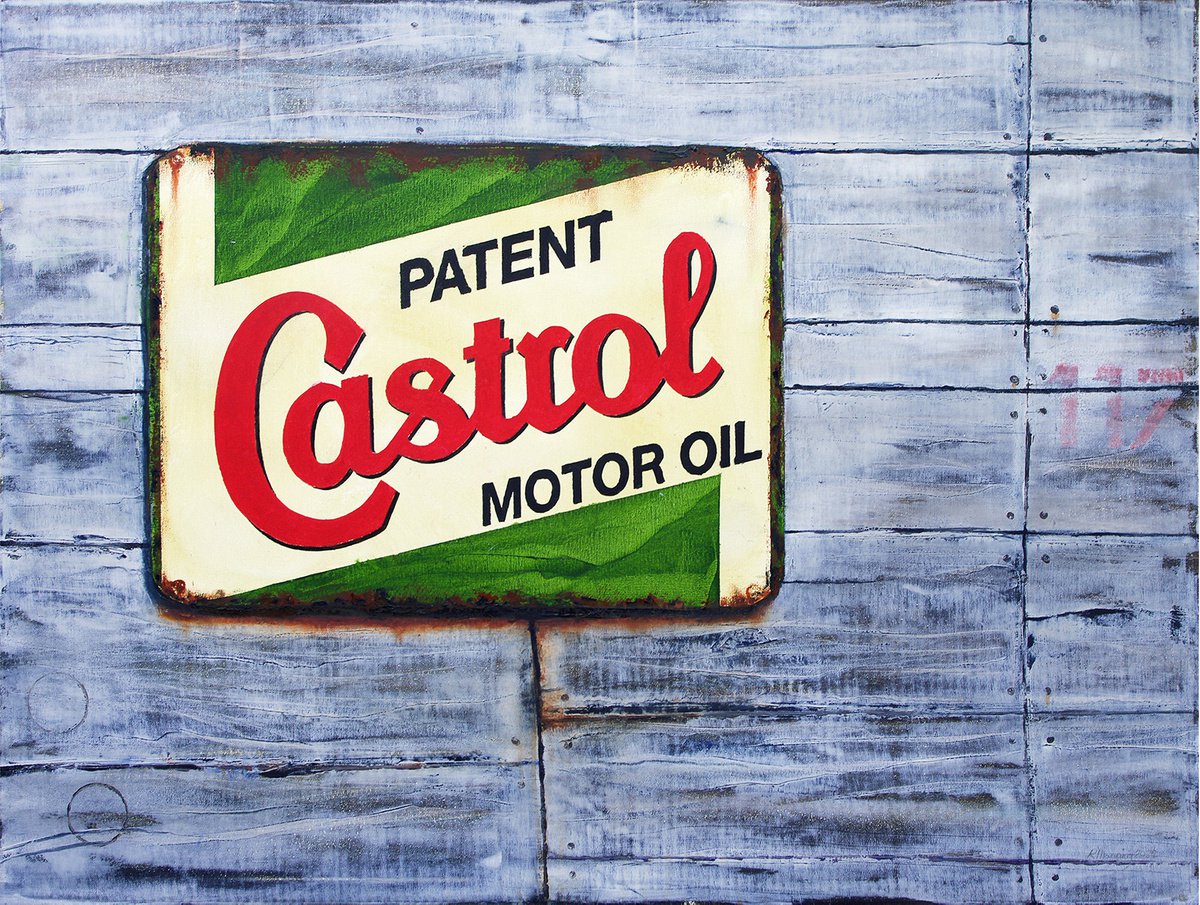 Abstract Oil Painting By Richard Manning, 40 X 30", Castrol Sign, Original Artwork