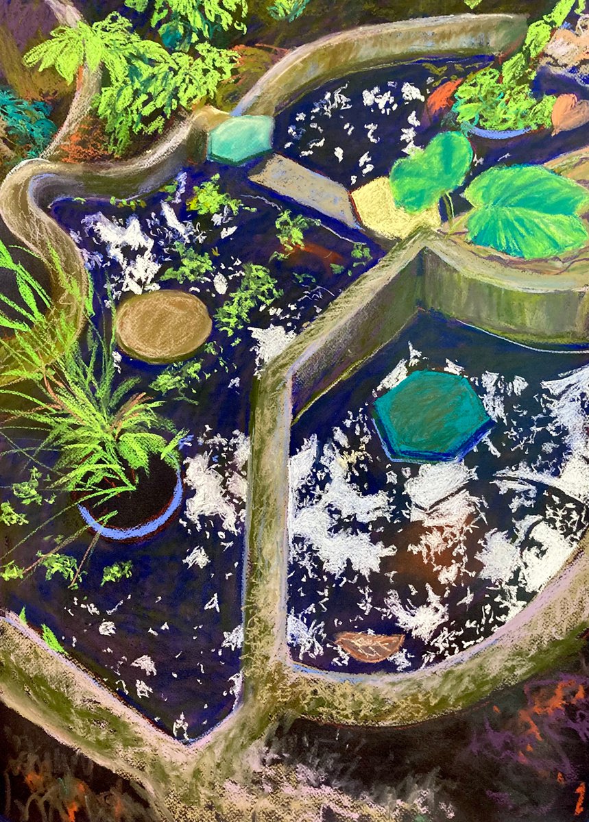 Impressionistic Landscape Pastel Drawing By John Cottee, 22 X 30, Pond, Original Artwork