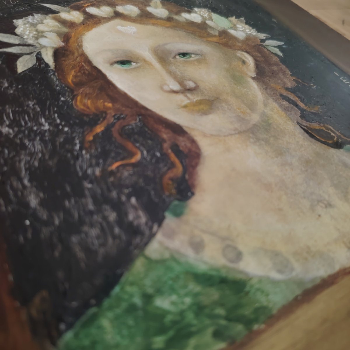 Surrealistic Portrait Oil Painting By Kira K. Sadian, 12 X 12", Serenitatem (Serenity), Original Artwork