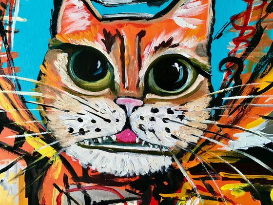 Reg king cat , fallen Angel, version of painting by Jean-Michel Basquiat