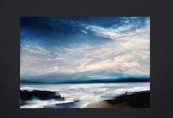 "The Prelude" abstract blue, white abstarct seascape painting 116cm x 89cm