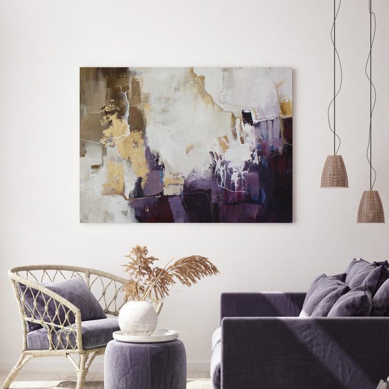 "Flash 2" Purple gold abstract acrylic art