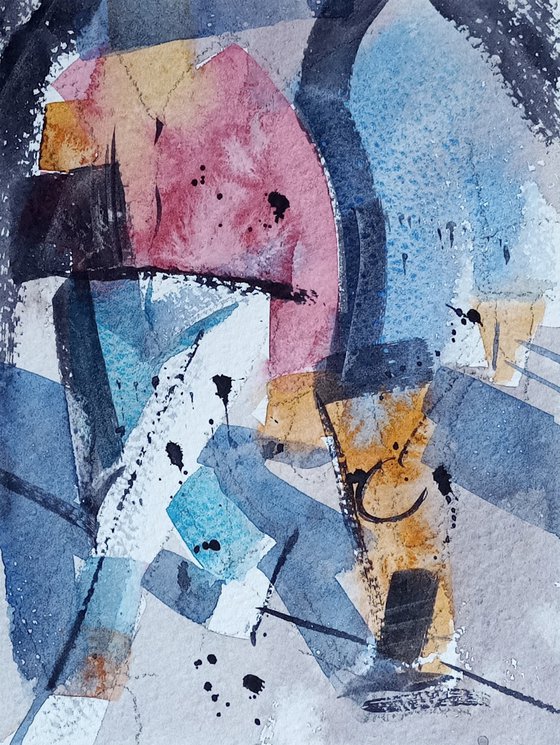Walking couple - abstract watercolor
