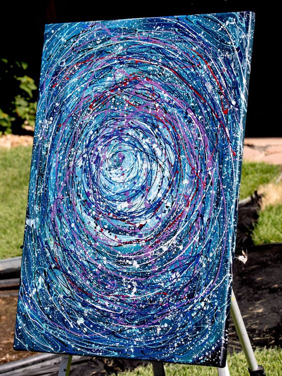 Abstract Star Trails Pollock Inspired Painting on Canvas - 18 "X 24" X 0.5"