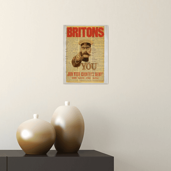 Britons: Join Your Country's Army! - Collage Art Print on Large Real English Dictionary Vintage Book Page