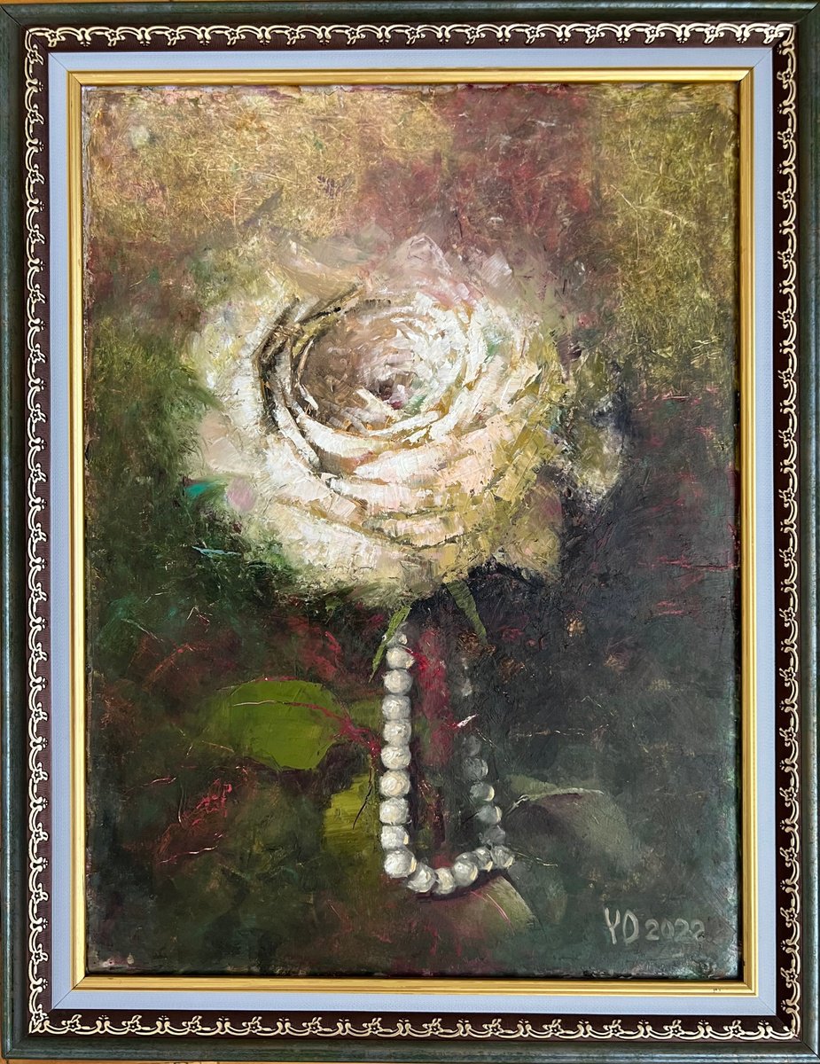 Impressionistic Botanical Oil Painting By Yulia Odukalets, 15 X 19", Rose Moody Flower, Original Artwork
