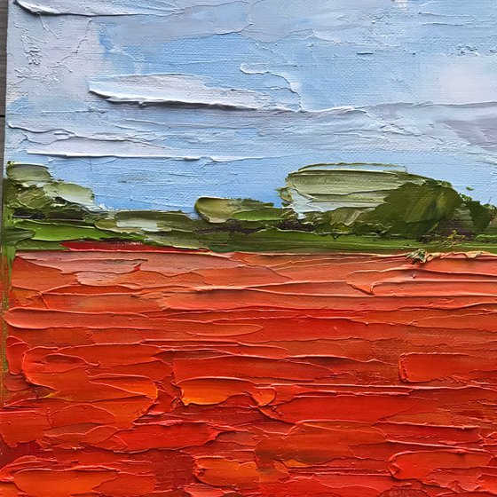 Poppy flower field abstract oil painting