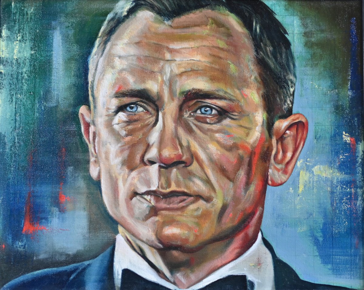 Impressionistic Portrait Oil Painting By Michael Juniper, 25 X 21", Craig. Daniel Craig, Original Artwork
