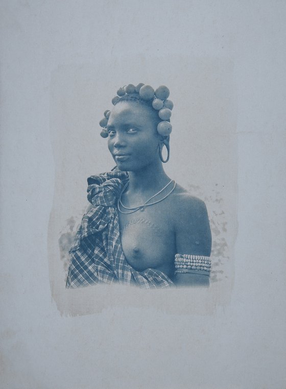 African Woman Portrait. Cyanotype Print