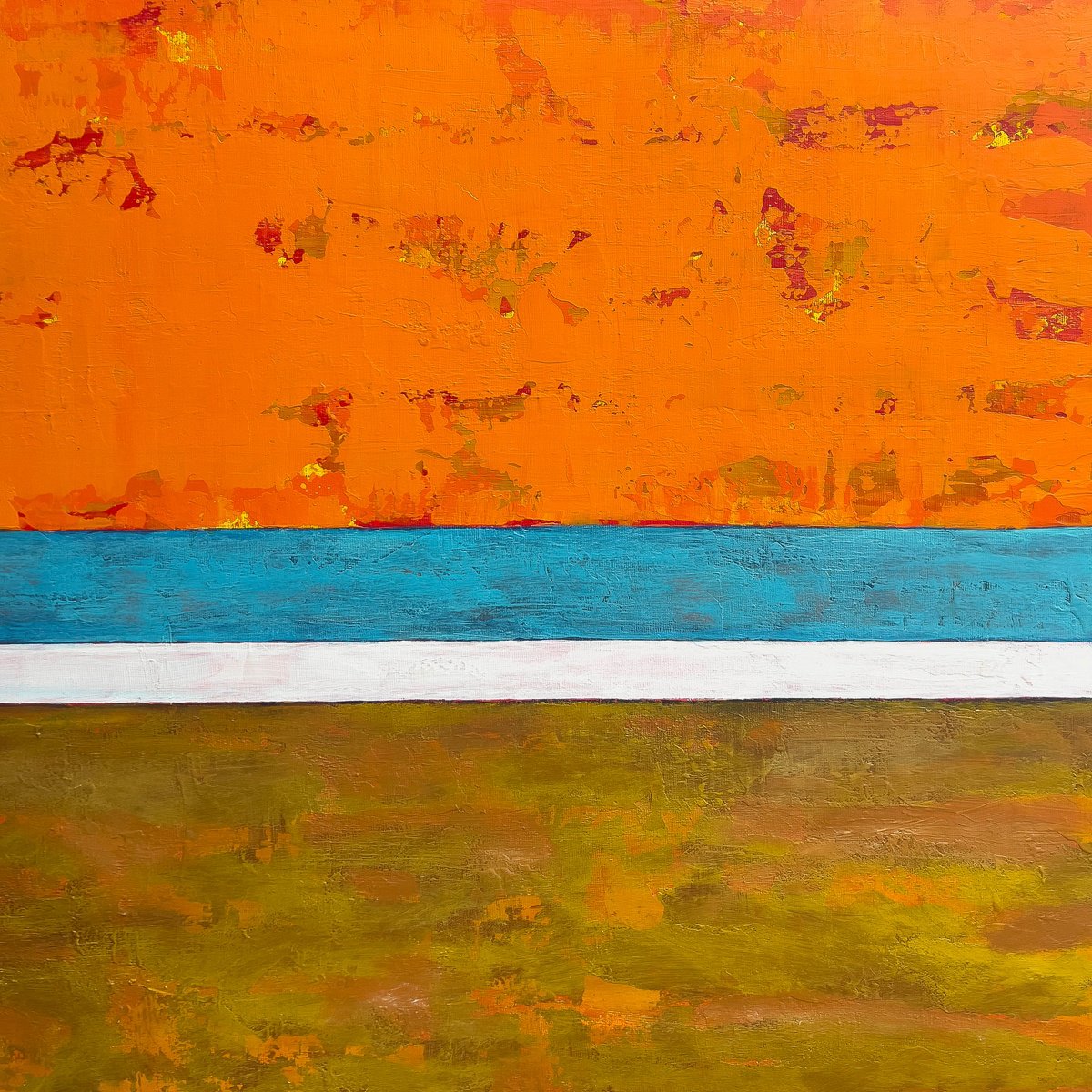 Abstract Landscape Acrylic Painting By Km Arts, 28 X 28", With A Golden Glow, Original Artwork